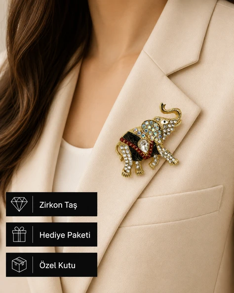 Premium Zirkon Taşlı Fil Kadın Broş - Şans Getiren Hediye ürün görseli 1