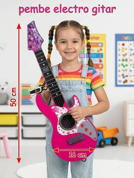Elektro Çocuk Gitar Kartelalı Pembe Renk 50 Cm ürün görseli 1