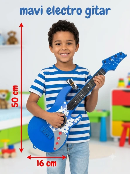 Elektro Çocuk Gitar Kartelalı Mavi Renk 50 cm ürün görseli 1