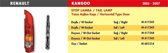 MARS STOP LAMBA SOL DUYSUZ RENAULT KANGOO 2004- ÇİFT KAPI (YANA AÇILIR) ürün görseli 1