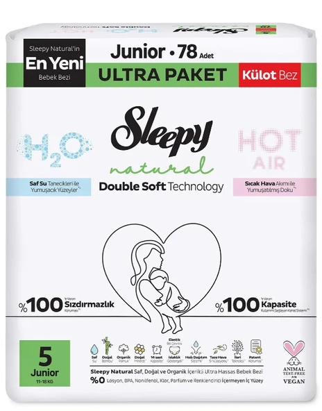 Sleepy Natural Double Soft Külot Bez Ultra Paket 5 Beden 78 Adet ürün görseli 1