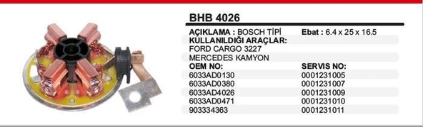 DODO KÖMÜR YUVASI FORD KARGO 3227 / MERCEDES KAMYON BOSCH TİP ürün görseli 1
