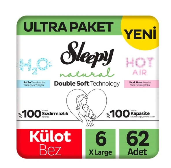 Sleepy Natural Double Soft Külot Bez Ultra Paket 6 Beden 62 Adet ürün görseli 1