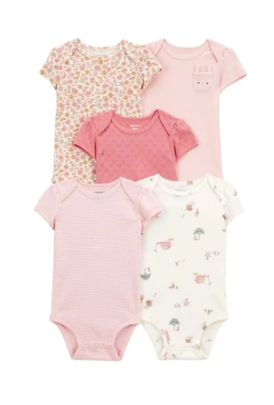 Carters  Layette Kız Bebek Kısa Kollu 5li Body 1T009510 Desenli ürün görseli 1