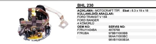 DODO KÖMÜR YUVASI MOTOGRAFT 12V FORD TRANSIT V184-RANGER-4 KÖMÜRLÜ MOTOCRAFT TİP ürün görseli 1