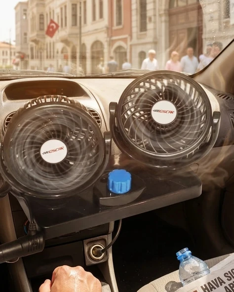 12v Araç İçi Vantilatör Çift Modlu Döner Başlıklı Oto Fan ürün görseli 1