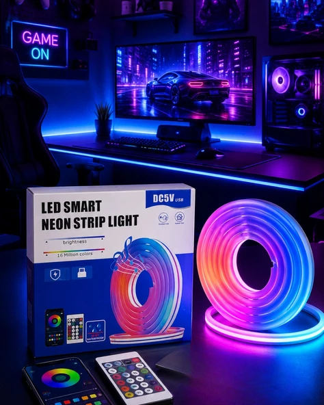 Rgb Neon Led Şerit Işık Kumandalı Usb Girişli Su Geçirmez Şerit Led ürün görseli 1