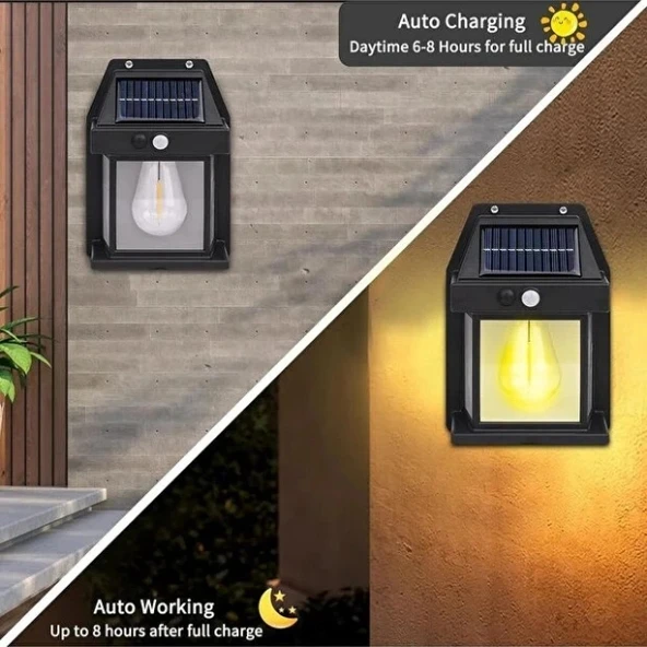 Solar Rustik Ampullü Duvar Lambası - Gün Işığı - Resim 2