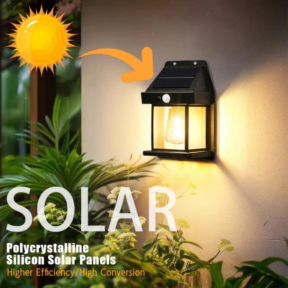 Solar Rustik Ampullü Duvar Lambası - Gün Işığı - Resim 3