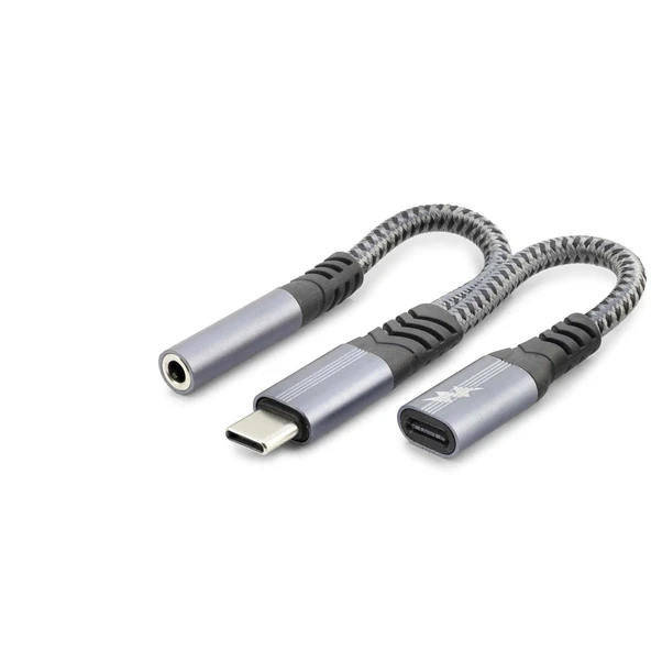 Type-C to 3.5 mm + Type-C Araç Şarj Ayırıcı Kablo - Siyah GJ-018 ürün görseli 1