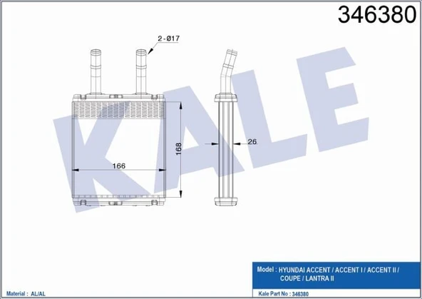 KALE KALORİFER RADYATÖRÜ BRAZING HYUNDAI ACCENT/ACCENT I/ACCENT II/COUPE/LANTRA II ürün görseli 1