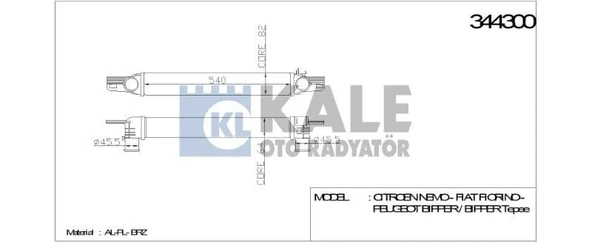 KALE TURBO RADYATÖRÜ (INTERCOOLER) FIAT FIORINO (540X82X64) AL/PL/BRZ ürün görseli 1