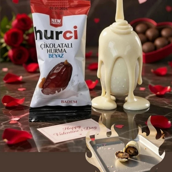 HURCİ BEYAZ ÇİKOLATA KAPLI BADEMLİ HURMA 500 GR ürün görseli 1
