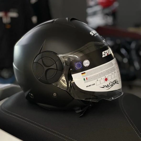 Sway 737 Şeffaf Vizörlü Güneş Gözlüklü Yarım Motosiklet Scooter Kaskı XL Beden Mat Black ürün görseli 1