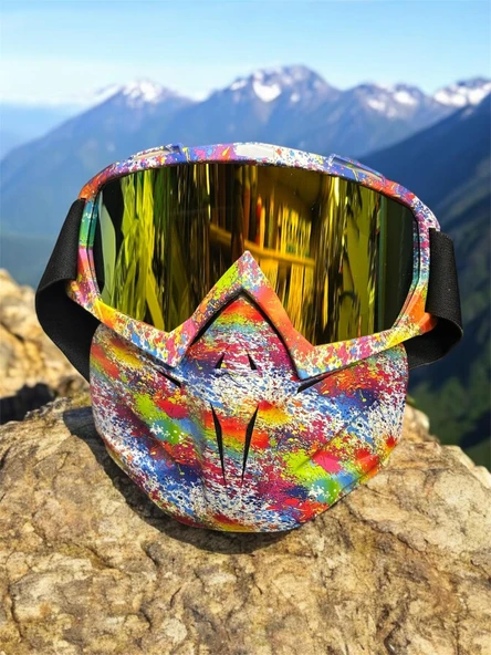 Tex 710 Jet Maske Bisiklet Motosiklet Kayak Çok Amaçlı Maske Sarı Aynalı Gözlük Colorfull ürün görseli 1
