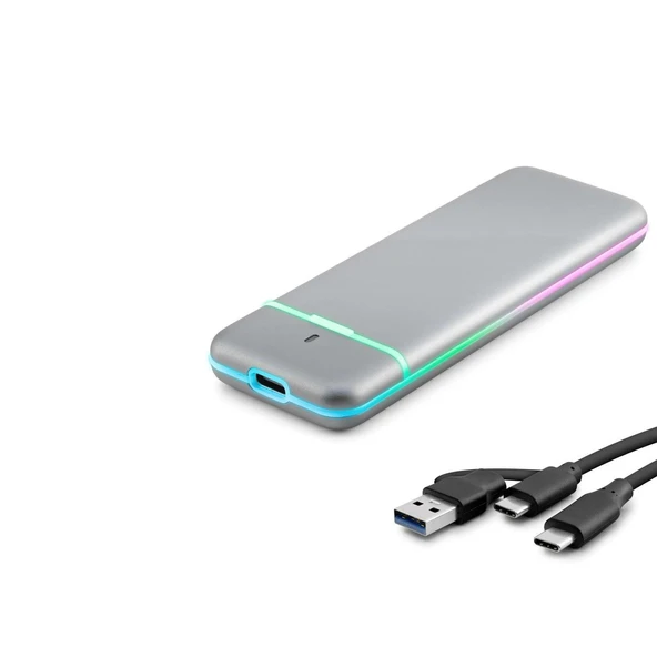 SSD Kutu Type-C 3.1 + Usb3.0 Nvme + Ngff M2 Chıp Rtl9210B Gri HDX1774 ürün görseli 1