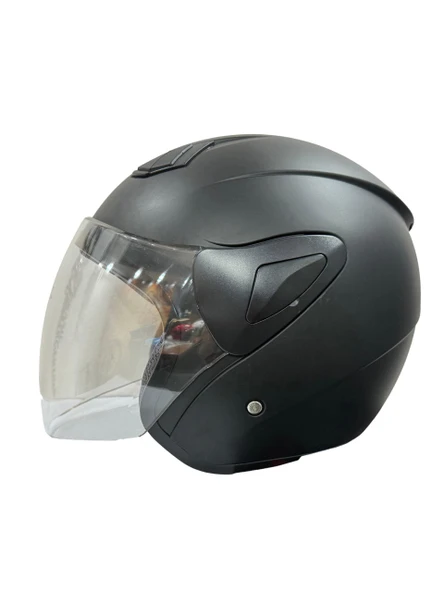 Sway Xbyc 633 Solid Şeffaf Vizörlü Yarım Motosiklet Scooter Kaskı XL Beden Siyah ürün görseli 1