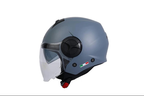 Sway 737 Şeffaf Vizörlü Güneş Gözlüklü Yarım Motosiklet Scooter Kaskı M Beden Mat Gri ürün görseli 1