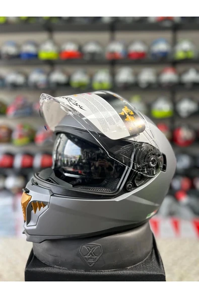 Sway 865 Full Face Double Visor Güneş Gözlüklü Kapalı Motosiklet Kaskı M Beden Mat Gri ürün görseli 1