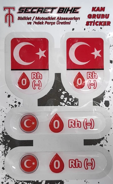 Secret Bike Türk Bayraklı Motosiklet Ve Kask Kan Grubu Sticker 0 Rh (-) Negatif ürün görseli 1