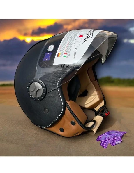 Sway 701 Deri Kaplı Yarı Camlı Elektrikli Bisiklet Motosiklet Scooter Kaskı XL Beden Siyah ürün görseli 1