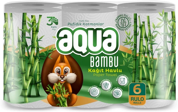 Aqua Bambu Kağıt Havlu 3 Katlı 6 Rulo ürün görseli 1