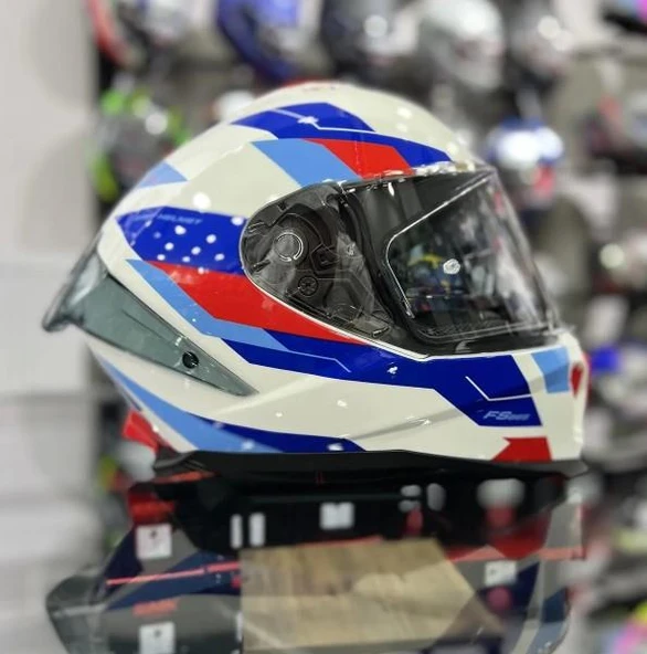 Sway 865 Titan Full Face Güneş Gözlüklü Kapalı Motosiklet Kaskı XL Beden White Blue Red ürün görseli 1