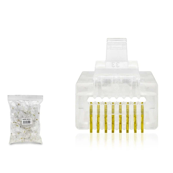 Cat5 Konnektör Ez Rj45 Delikli 100Lü Paket Şeffaf HDX5062 ürün görseli 1