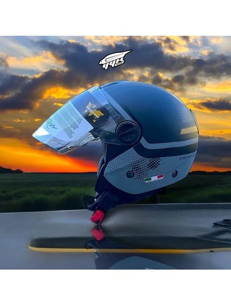Sway 715 Şeffaf Vizörlü Yarım Motosiklet Scooter Kaskı M Beden Gemini Grey ürün görseli 1
