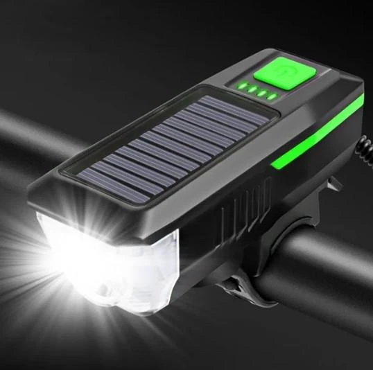 Forte Gt Solar Enerjili Usb Şarjlı Led Far Kornalı Ve Su Geçirmez Bisiklet Feneri Yeşil ürün görseli 1