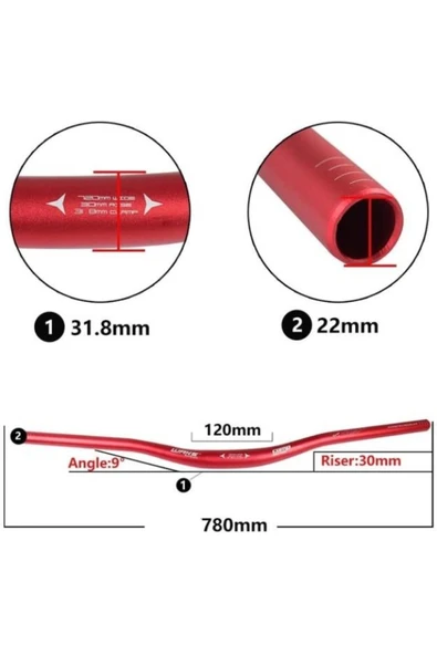 Alüminyum Kırmızı 31.8 780mm Riser Mtb Gidon - Resim 3