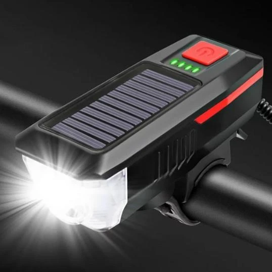 Güneş Enerjili Usb Şarjlı Bisiklet Lambası Solar Fener Ön Far Işık Aydınlatma Kornalı Kırmızı ürün görseli 1