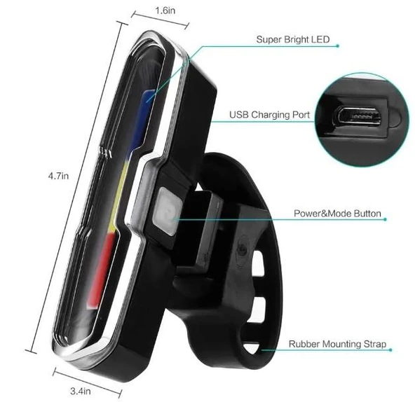 FORTE GT 6017-3 Bisiklet Yüksek Güç COB Ön Far USB Şarjlı Siyah ürün görseli 1