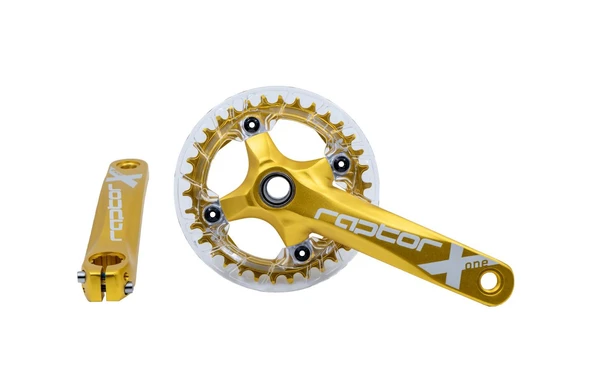 Raptor 34T Tek Yaprak Şeffaf Muhafazalı Aynakol Seti Göbek+Aynakol+Yaprak Bisiklet Krank Set Gold ürün görseli 1