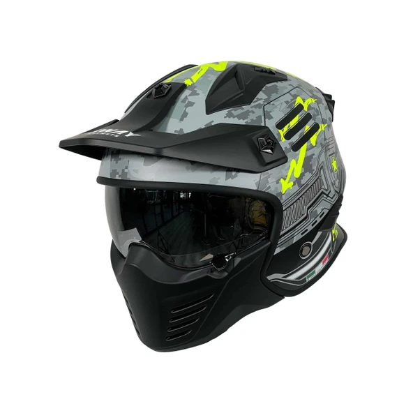 Sway X2 Tokyo Trooper Modüler Full Face Çene Sökülebilen Motosiklet Kaskı XL Beden Gri Sarı ürün görseli 1