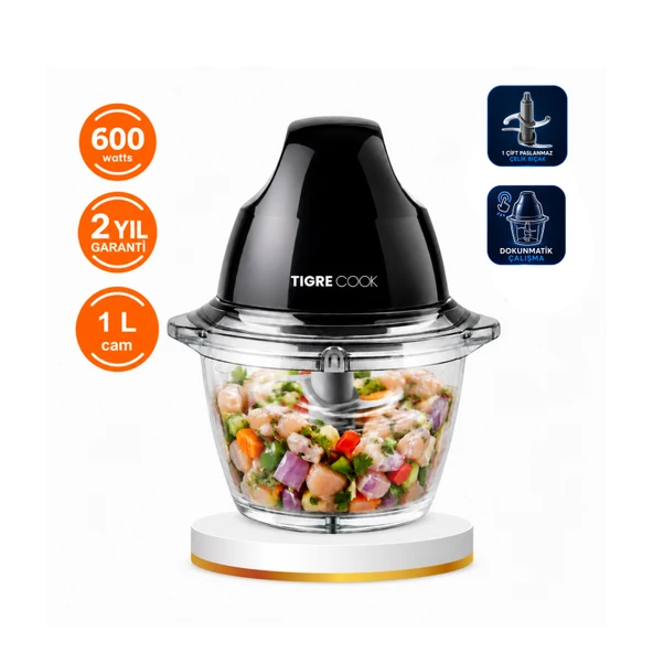 Instantchopper FIT  1L Cam Hazneli Et Kıyma & Sebze Rondo Doğrayıcı ÇİFT  ÇELİK BIÇAK 600W ürün görseli 1