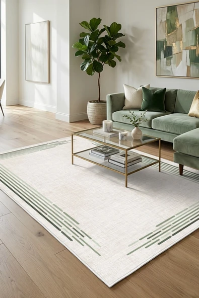 Modern Çerçeve Desen Baskılı Kaymaz Yıkanabilir Salon Oturma Odası Mutfak Balkon Halısı Yolluk 100 x 300 cm Kahve ürün görseli 1