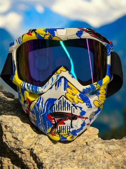 Tex 710 Jet Maske Bisiklet Motosiklet Kayak Çok Amaçlı Maske Mor Cam Aynalı Gözlük Sarı Mavi ürün görseli 1