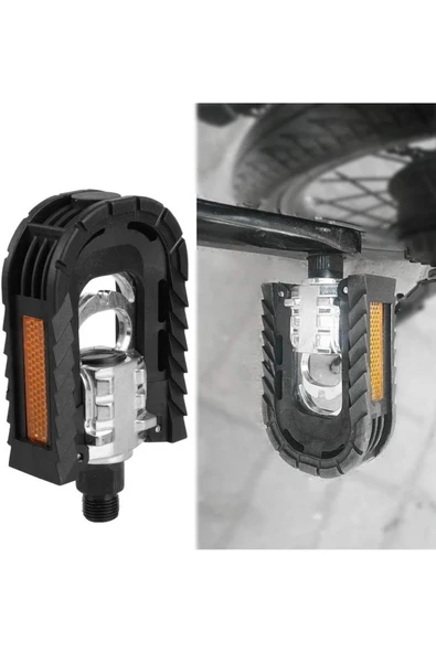 Alüminyum Katlanır Elektrikli Bisiklet Pedalı Kaymaz Reflektörlü Bisiklet Pedalı Siyah ürün görseli 1