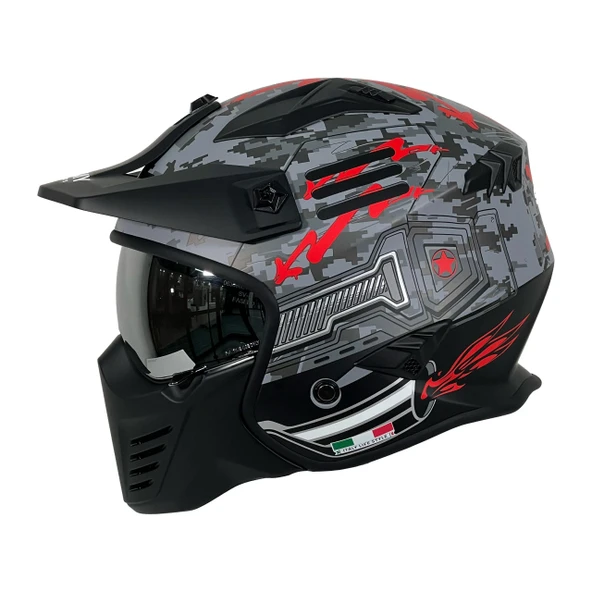 Sway X2 Tokyo Trooper Modüler Full Face Çene Açılır Motosiklet Kaskı XL Beden Siyah Kırmızı ürün görseli 1