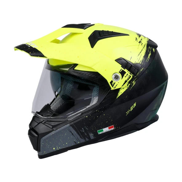 Sway X60 Solid Full Face Enduro Touring Adventure Kapalı Motosiklet Kaskı L Beden Sarı Siyah ürün görseli 1