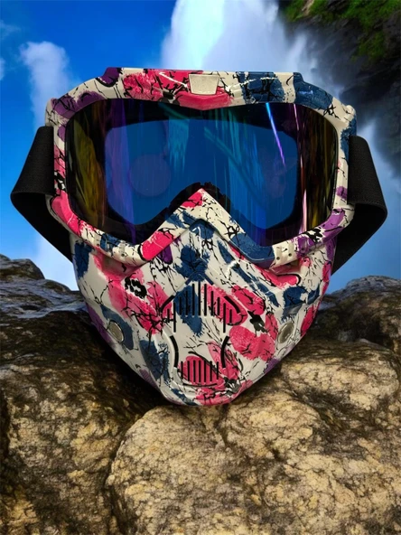 Tex 710 Jet Maske Bisiklet Motosiklet Kayak Çok Amaçlı Maske Mor Cam Aynalı Gözlük Pembe Mor ürün görseli 1