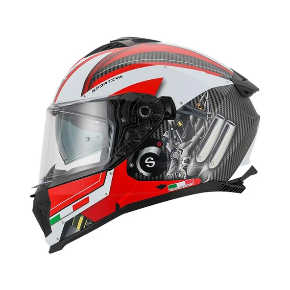 Sway Xbyc 865 Engine Full Face Güneş Gözlüklü Kapalı Motosiklet Kaskı L Beden Beyaz Kırmızı ürün görseli 1