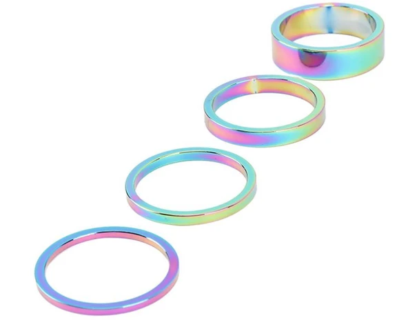 Bisiklet Furş Spacer 5'li Paket Rainbow Furş Takımı Yüzüğü Gidon Spacer Oil Slick 4x10mm 1x5mm Set ürün görseli 1