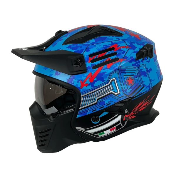 Sway X2 Tokyo Trooper Modüler Full Face Çene Sökülebilen Motosiklet Kaskı XL Beden Mavi Kırmızı ürün görseli 1