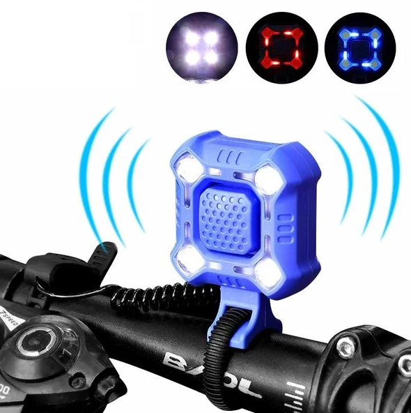 FORTE GT 2122 Bisiklet Ön Işık 350 Lümen 140 DB Usb Şarjlı Yüksek Güçlü Far Korna Mavi Renk ürün görseli 1
