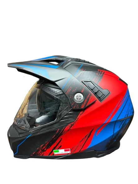 Sway X60 Solid Full Face Enduro Touring Adventure Kapalı Motosiklet Kaskı XL Beden Siyah Kırmızı ürün görseli 1