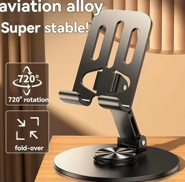 Dönebilen, Katlanabilir ve Ayarlanabilir Masaüstü Telefon Tutucu Tamamen Metal Katlanabilir Tutucu ürün görseli 1