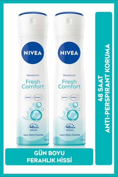 NIVEA Kadın Sprey Deodorant Fresh Comfort 48 Saat Koruma 150mlx2 ürün görseli 1