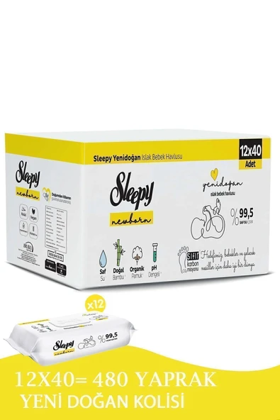 Sleepy Yenidoğan Newborn Islak Mendil 12x40lı (480 YAPRAK) ürün görseli 1